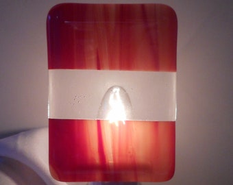 Glass Night Light, Red, Orange, Clear and White Fused Glass, Handmade Home and Living, Home Décor, Room Décor