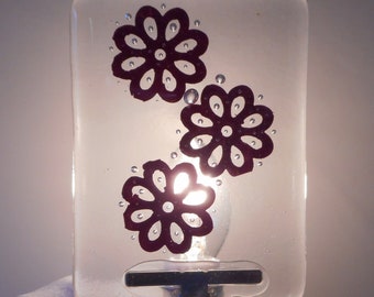 Handmade Night Light, Clear Fused Glass with Copper Cutout Flowers, Handmade Home and Living, Home Decor, Room Decor