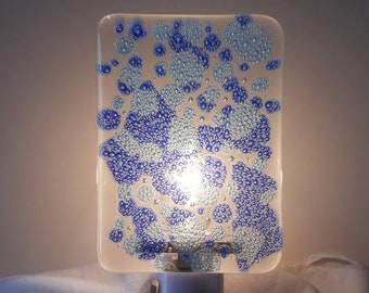 Fused Glass Night Light, Dark and Light Blue Bubbles, Handmade Home and Living, Home Decor, Room Decor