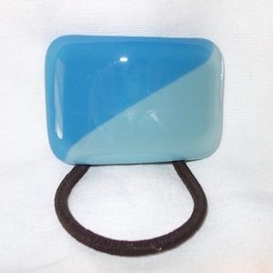 Ponytail Holder, Light and Medium Blue Fused Glass, Handmade Hair Accessories, Blue Glass Hair Tie, Curved Hair Tie