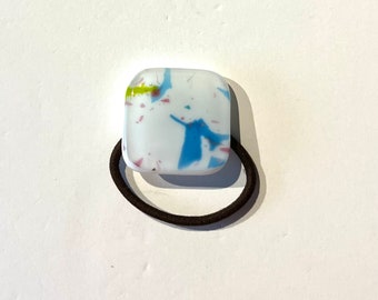 Glass Ponytail Holder, Multi-Colored Fused Glass, Hair Accessories, Square Flat Glass Hair Tie
