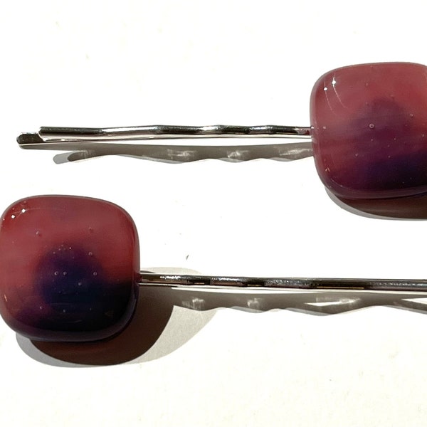 Bobby Pin Set, Multi-hued Purple Swirled Fused Glass, Handmade Hair Accessories