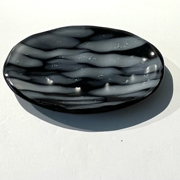 Handmade Glass Soap Dish, Black with White Streaked Fused Glass, Home and Living, Kitchen Decor