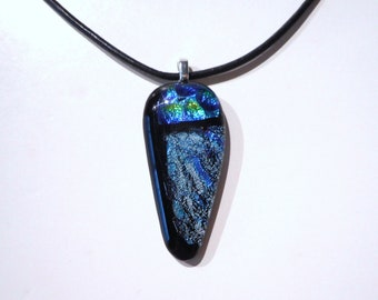 Dichroic Pendant, Black Fused Glass with Dichroic Patchwork, Handmade Jewelry, Handmade Pendant, Fashion Jewelry