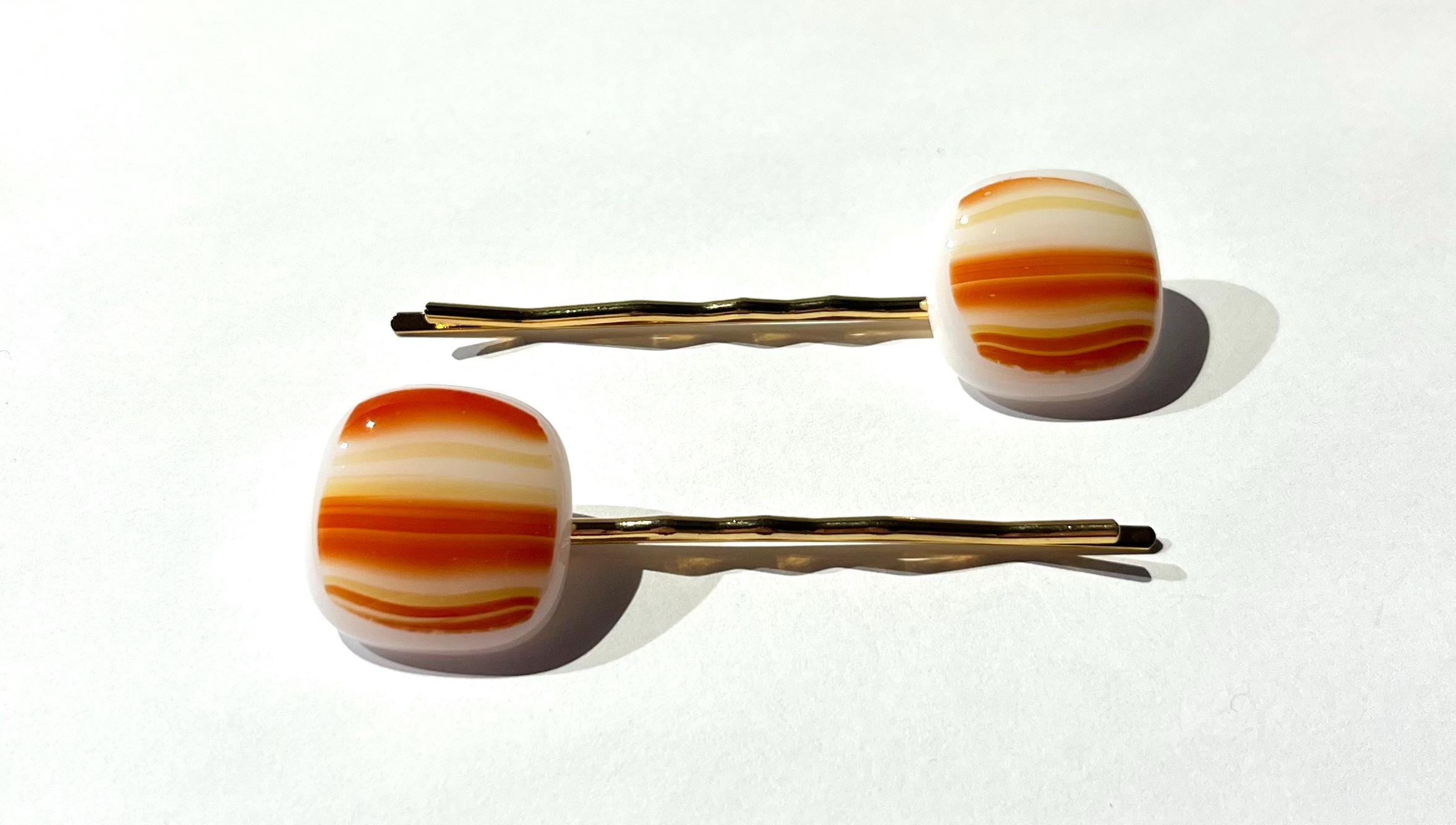 Hand crafted glass hair pin set Handmade Art Glass Hair Accessories and Jewelry – Blue Heron main image 4