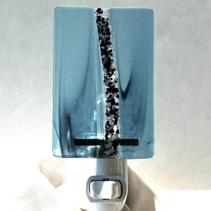 Handmade Glass Nightlight, Translucent Blue and Clear Fused Glass with Crushed Glass Strip, Handmade Home and Living