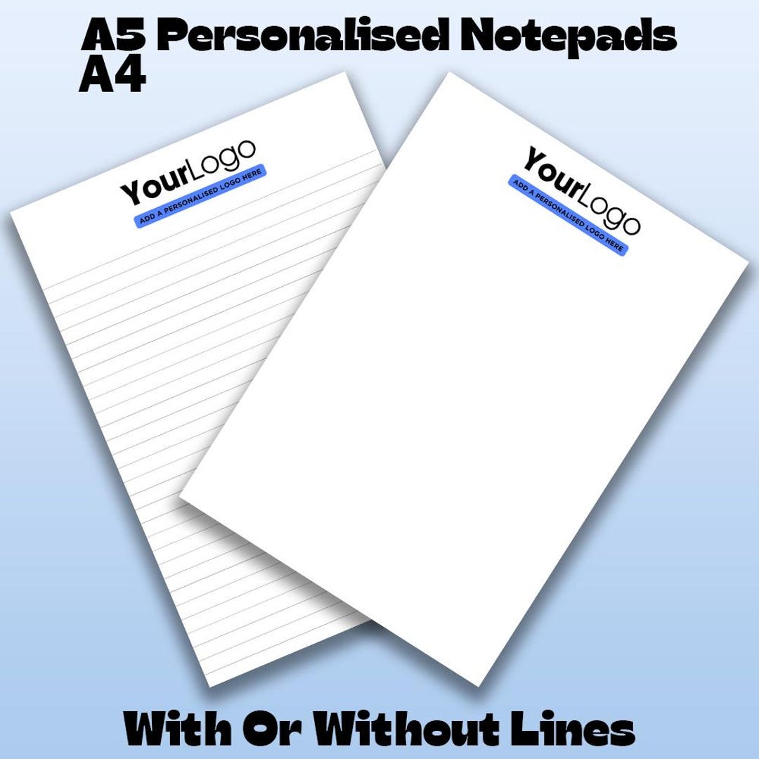 Custom Logo Notepad | A6 A5 A4 Branded Stationery - Etsy UK