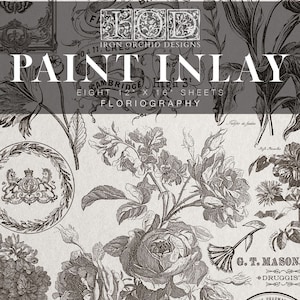 Floriography, IOD Paint Inlay by Iron Orchid Design - Limited Release, ephemera, typography, labels, florals, monochromatic, vintage