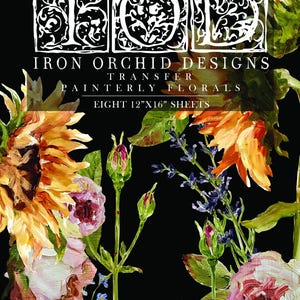 Bloc de transfert IOD Painterly Florals avec (8) 12 x 16 feuilles d&#39;Iron Orchid Designs Décalcomanie de transfert pour meubles Expédié en 1-2 jours !