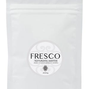 May include: White resealable bag with a white label that says "Fresco Texturizing Additive Aged Weathered Worn 400g"