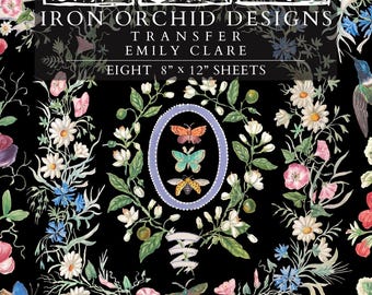 2026 IOD NEW Emily Claire Transfer Pad with (8) 8 x 12 Sheets, Iron Orchid Designs Rub-On Furniture Transfer Decal Botanicals