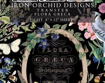 2026 IOD NEW Flora Greca Transfer Pad with (8) 8 x 12 Sheets, Iron Orchid Designs Rub-On Furniture Transfer Decal Botanicals