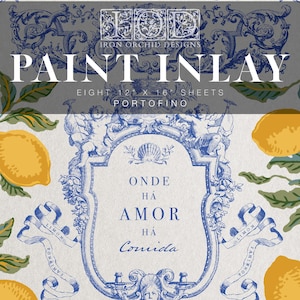 Portofino IOD Paint Inlay by Iron Orchid Design - Limited Release, Blue and yellow, lemons, Spring, Classic, Kitchen, French, borders