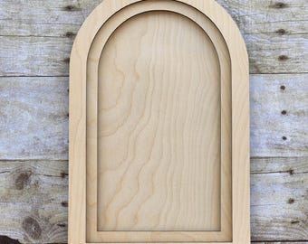 Marco de madera arqueado, en capas, grabado a láser, Purebond de abedul, madera en blanco, 13 x 8,25, decoración, colgante de pared, corte láser