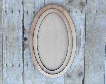 Laser Cut Oval Birch Wood Frame, 3-Layer Blank, 14 x 9"