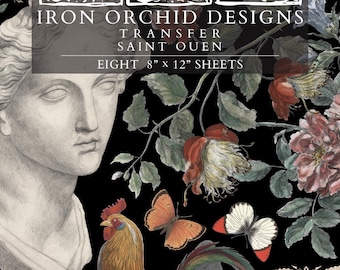 2026 IOD NEW Saint Ouen Transfer Pad with (8) 8 x 12 Sheets, Iron Orchid Designs Rub-On Furniture Transfer Decal Botanicals