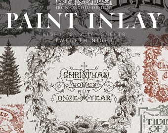 2025 Twelfth Night IOD Paint Inlay by Iron Orchid Design - Limited Release, Typography, Christmas Tree, Forest, Santa, Reindeer, Wreath