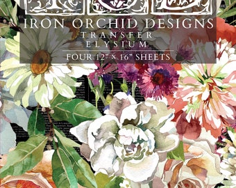 IOD Elysium Transfer Pad • Iron Orchid Designs • (4) 12×16 Floral and Botanical Rub‑On Furniture Transfer