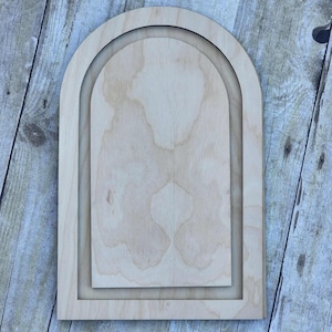 Arch Wood Frame, Layered with Inlay, Purebond Birch, Wooden Blank, 13 x 8.25&quot; Wooden Frames, Decor, Wall Hanging, Wall Decor, Laser Cut