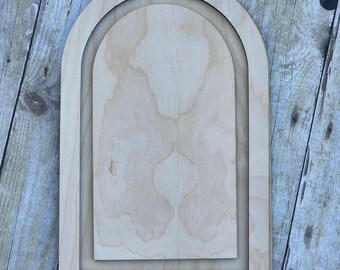 Marco de madera arqueado, con incrustaciones, Purebond de abedul, madera en bruto, 33 x 21 cm, decoración, adorno para pared, cortado a láser