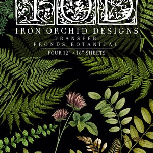 Fronds Botanical IOD 転写パッド (4) 12 x 16 シート付き Iron Orchid Designs 擦り付け家具用転写デカール