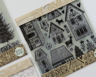 IOD Gingerbread Lane Stamp • Iron Orchid Designs • 12×12 Folk Art Christmas Village & Cottage Stamp with Masks • Ships in 1–2 Days