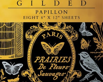 2026 IOD NEW Papillon Gold Foil Transfer Pad with (8) 12 X 8 Sheets by Iron Orchid Designs Rub-On Furniture Transfer Decal