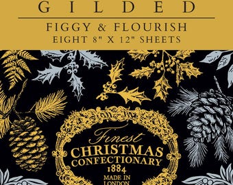 2025 Figgy & Flourish IOD Gold Foil Transfer Pad with (8) 12 X 8 Sheets by Iron Orchid Designs Rub-On Furniture Transfer Decal, Typography