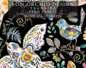2026 IOD NEW Fern Fables Transfer Pad with (8) 8 x 12 Sheets, Iron Orchid Designs Rub-On Furniture Transfer Decal Birds Florals