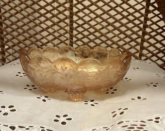 1950’s Jeannette Floragold Louisa Marigold Carnival Glass 4 Toed Candy Dish