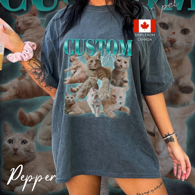 Custom pet Bootleg cat Rap Tee Vintage Graphic 90s Tshirt Custom Photo Shirt CUSTOM Your Own Bootleg Idea Here cat personalized gift dog mom Bild 1