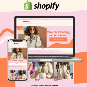 Shopify Template PINK Shopify Theme colorful Boutique Shopify Template Editable Canva Banners for shopify Feminine Minimal & Cute Design