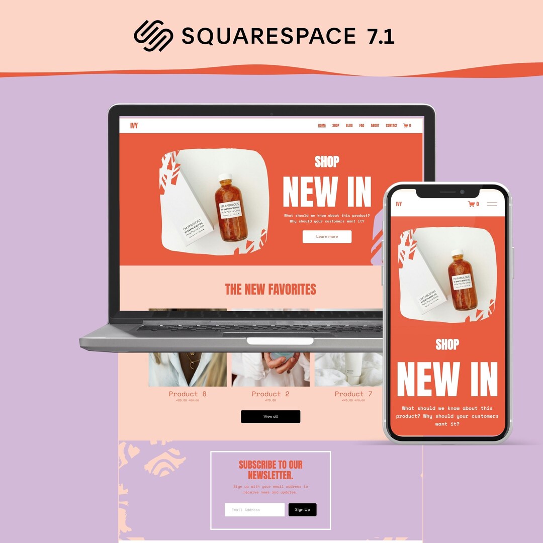 Ecommerce Squarespace Theme Template Trendy Shop Website Template Red ...