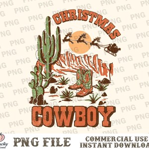 Christmas Cowboy PNG, Cowboy Santa with Reindeer Christmas Western Instant Digital Download | Trendy Western Design, Western PNG, Retro PNG