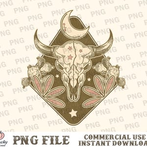 Boho Bull skull PNG, Boho Cow Skull, Floral cow skull western PNG, Bohemian Floral cow skull, Wild west PNG, Boho Cowgirl clipart png
