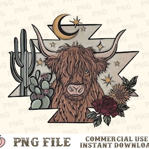 Highland Cow PNG, Western Sublimation, Western Cow Png, Retro Western Png, Cow Png, Farm Designs, Western Png, Country Png, Digital File