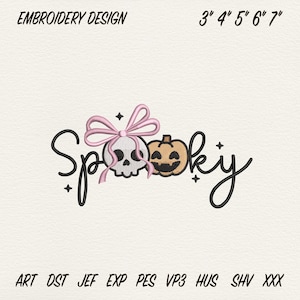 Coquette Spooky Season Embroidery Design, Halloween Ghost Embroidery Design, Machine Embroidery Design, 5 Sizes, Instant Download
