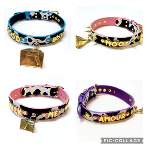 Custom Cowbell Collar,  Hucow Choker, Hand Painted Vegan Leather Cow Print Costume, Cosplay, Pet Play, Anime - All Sizes, Any Color