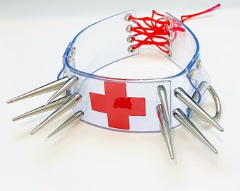 Collar de enfermera de PVC transparente, gargantilla fetiche de la Cruz Roja, cualquier tamaño