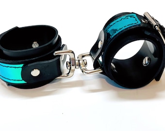 Customizable Rubber Wrist Restraints -  Any Size, Many Colors Available - Vegan Bondage Cuffs, Handcufgfs - Goth, Punk, BDSM - ** Mature