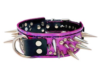 Customizable Spiked / Studded Bondage Collar, Vegan Leather BDSM Collar, D Ring Choker, Goth, Punk, Rave, Club - Any Size - Many Colors