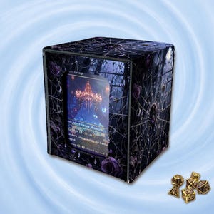 Caja para mazos de MTG con expositor de comandante, almacenamiento de cartas TCG de cuero sintético, capacidad para más de 100 cartas con fundas, diseño de araña lunar gótica.