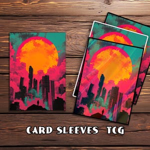 Mtg Card Sleeves,Sunset Over Cyber City Card Sleeves, TCG Card Sleeve Protector, Top Quality Magic Sleeves，Gifts for Gamers，MTG gamer gift