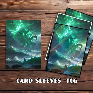Fundas para cartas, fundas para cartas TCG, fundas personalizadas, fundas para cartas mágicas, regalos para jugadores, criatura marina mítica en la tempestad