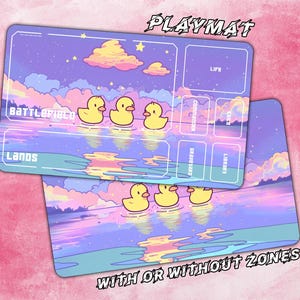 Cute Ducks’ Dreamy Evening Play Mat，Magic the gathering，Gaming Mat with Zones Option，TCG - Custom Playmat，350mm x 600mm x 4mm
