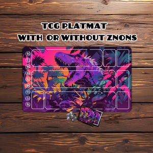 MTG Play Mat，Magic the gathering，Gaming Mat with Zones Option，TCG - Custom Playmat，350mm x 600mm x 4mm,Fluorescent Dinosaur