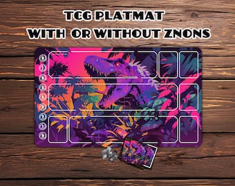 MTG Play Mat，Magic the gathering，Gaming Mat with Zones Option，TCG - Custom Playmat，350mm x 600mm x 4mm,Fluorescent Dinosaur