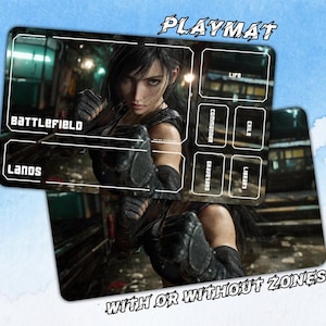 Final Fantasy Tifa in Battle Play Mat，Magic the gathering，Gaming Mat with Zones Option，TCG - Custom Playmat，350mm x 600mm x 4mm
