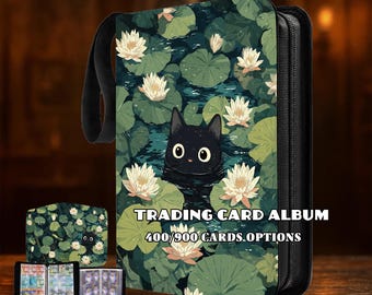 Trading Card Album – 400/900 Cards Optional, Zippered PU Binder for MTG/TCG/Pokémon,cute cat in pond