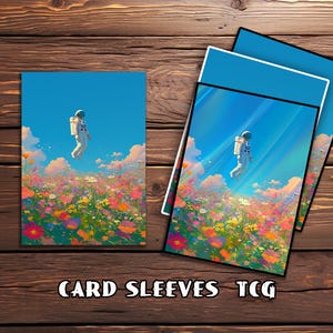Pochettes pour cartes, Pochettes pour cartes TCG, Pochettes pour cartes personnalisées, Pochettes pour cartes magiques, Cadeaux pour gamers, Astronaute flottant dans un monde floral
